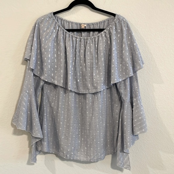 Reba Women Tunic Small Metallic Chambray Swiss Dot Contemporary Coastal Cowgirl - Picture 1 of 11